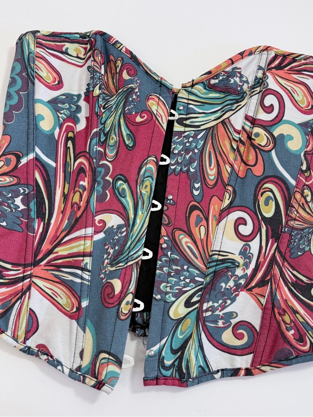 Alivila.Y Swirl Print Denim Overbust Corset Bustier Top XL - Picture 3 of 9